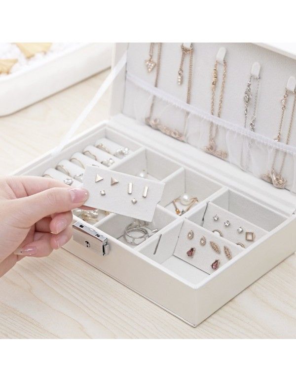 Cassegrain leather with lock jewelry storage box single layer multi grid Ring Earring Necklace multi-functional jewelry storage box