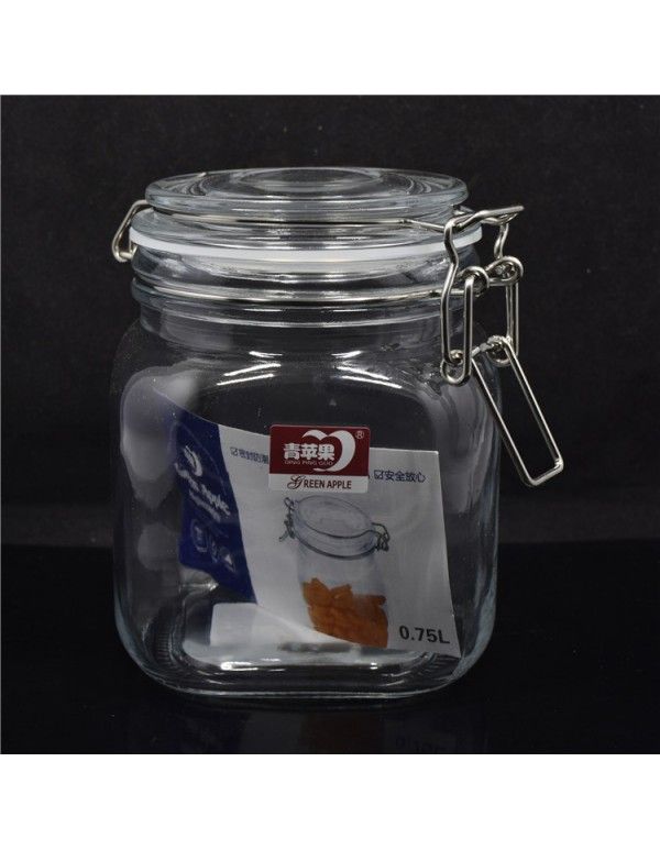 High quality green apple glass sealed storage tank stainless steel wire cover snack storage tank