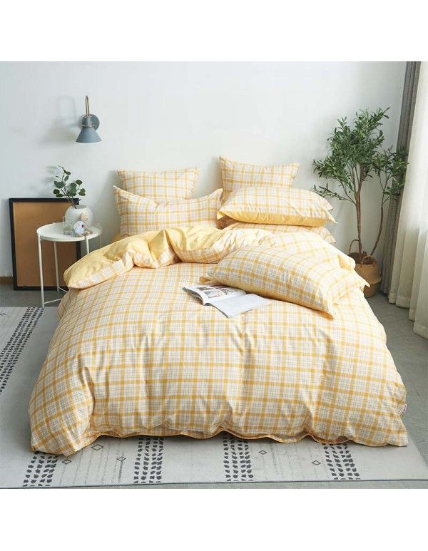 Duolove brand 4-piece cotton set all cotton bedding checked quilt cover simple bedding manufacturer 