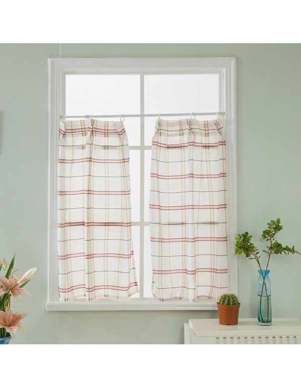 [Meimi] Japanese curtain, Korean style, S-hook, check, hemp, rural style, short curtain, wholesale and customized 