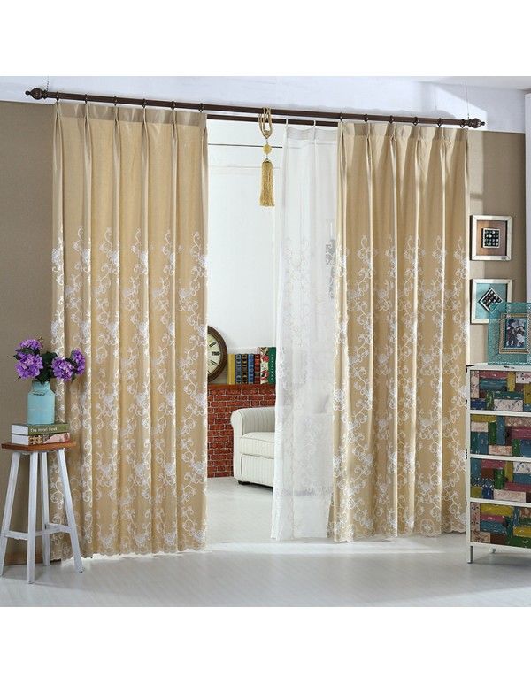 Direct sales of polyester cotton embroidered curtain window screen finished curtain European and American style curtain foreign trade finished product Amazon 