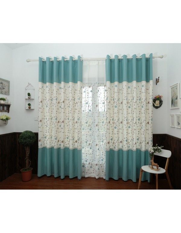 Fresh rural environmental protection cotton hemp embroidery mosaic curtain living room bedroom study French window finished product customization 