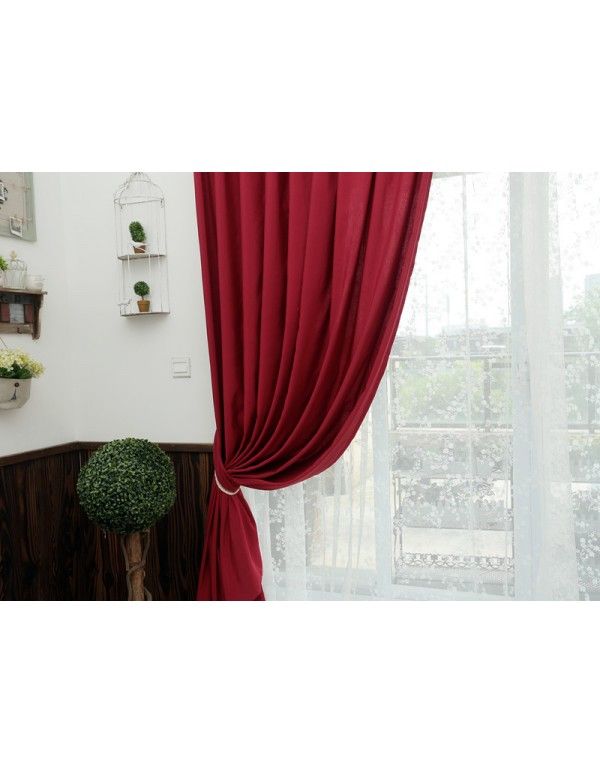 Manufacturer direct sales polyester cotton pure color curtain cloth art semi shading American style curtain customized Amazon curtain wholesale 