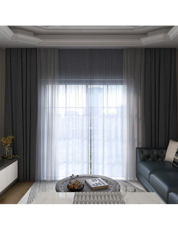 [Meimi] full shading curtain cloth linen cotton coating curtain imitation sun insulation Hotel thickened curtain 