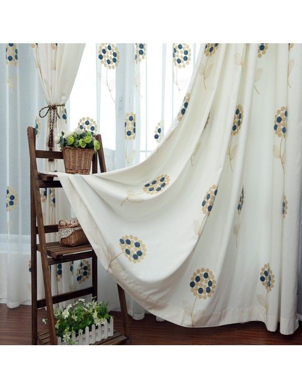 Direct sales of polyester cotton embroidered curtain finished curtain customization of white cotton embroidery curtain 
