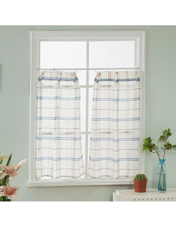[Meimi] Japanese curtain, Korean style, S-hook, check, hemp, rural style, short curtain, wholesale and customized 