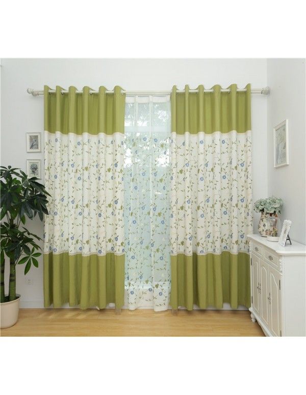 Fresh rural environmental protection cotton hemp embroidery mosaic curtain living room bedroom study French window finished product customization 