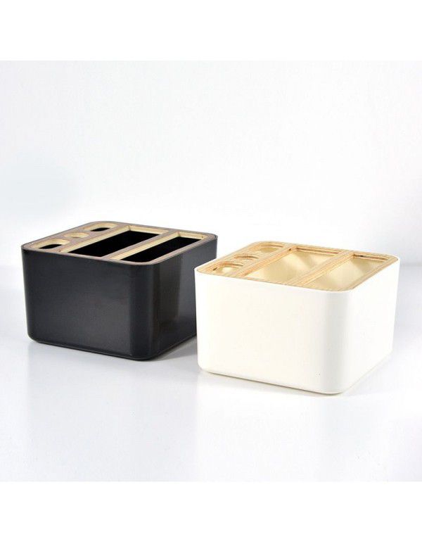 Japanese style simple table top multifunctional tissue box wholesale bedroom living room remote control mask wooden storage drawer 