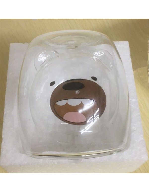 Cartoon Bear double layer heat resistant glass high silica gel double transparent cute bear milk cup panda coffee cup 