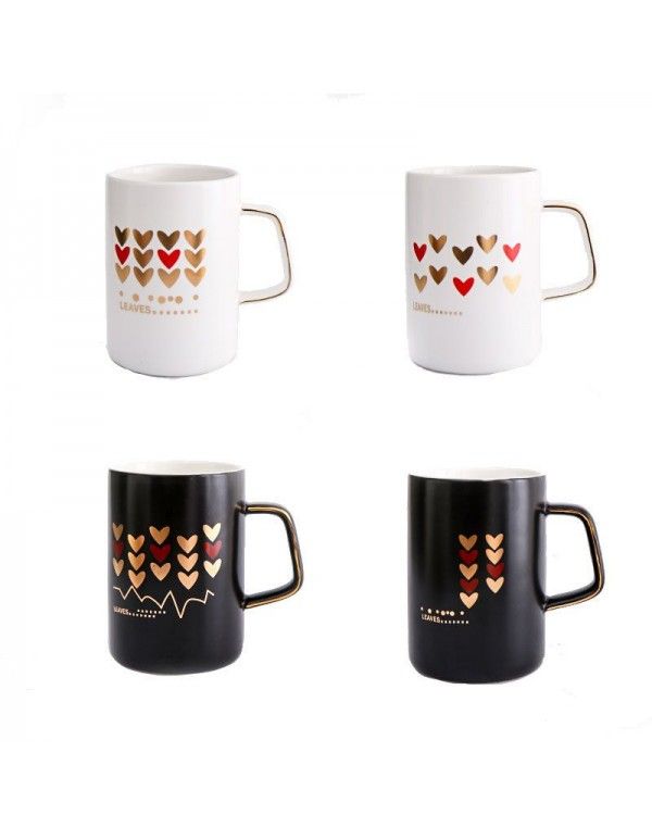 Art gold heart Mug high grade office ceramic water cup men and women lovers cup household ceramic cup 