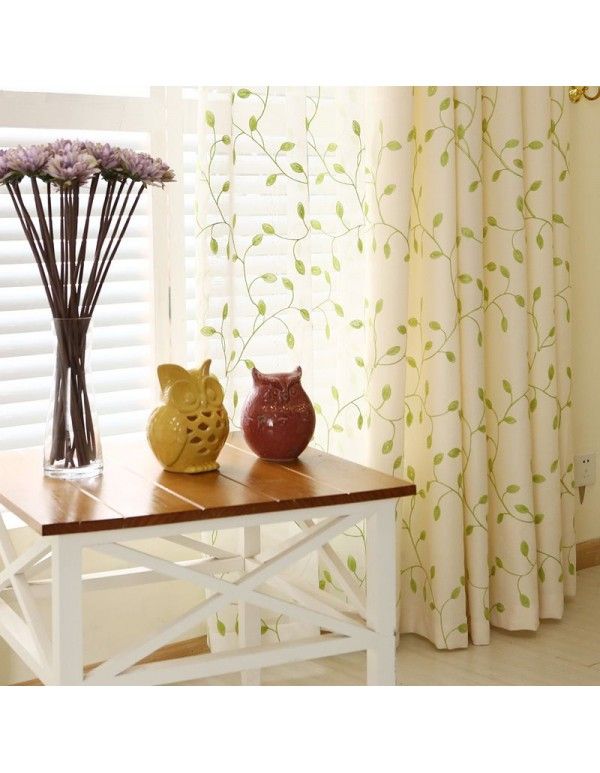 Bamboo, hemp, leaf, embroidery, countryside, fresh, semi shading, children's living room, bedroom, wholesale, special fabric, curtain products 