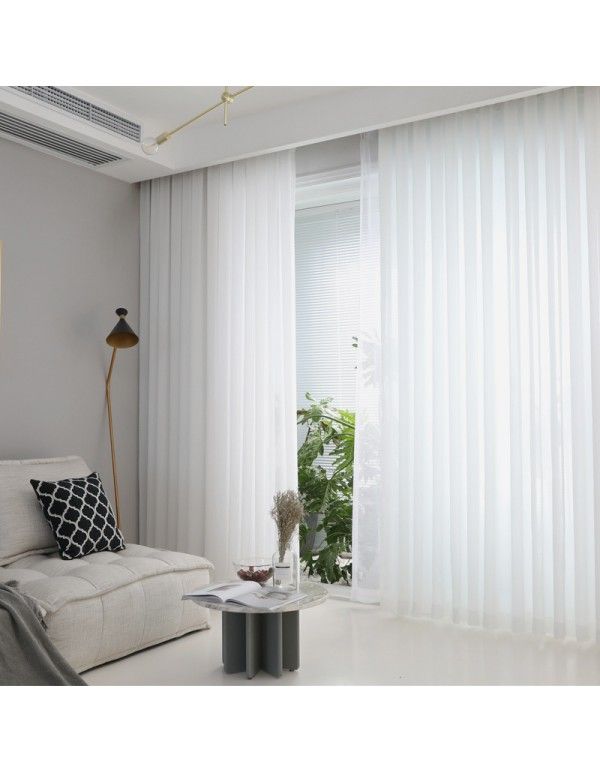 Chiffon yarn white window screen semi shading curtain finished product simple modern solid color living room bedroom children's balcony curtain 