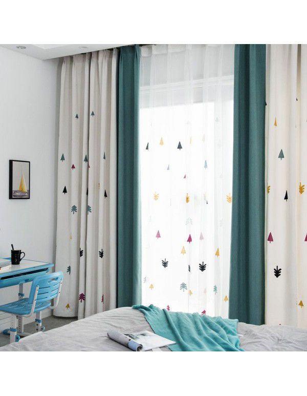 Children's curtain boys and girls room universal color embroidered curtain cloth finished customized children's interest painting