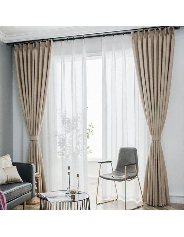 Hongkuo new double-sided cotton and linen full shade, heat insulation, sound insulation, fine cotton and linen curtain manufacturer's wholesale product customization 