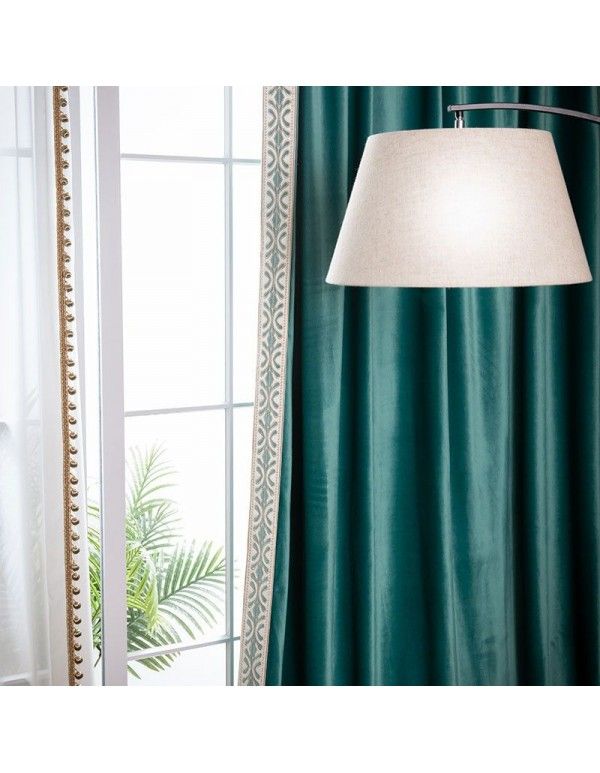 American light luxury peacock green cedar green velvet curtain German velvet velvet with lace curtain finished product customization 