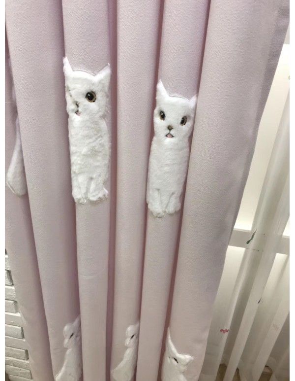Children's room curtain embroidered cat fluffy feeling 2020 new product customized girl Princess curtain 