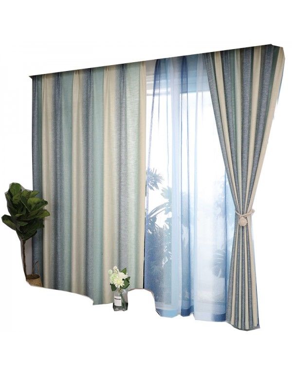 Linen printing gradient cotton linen simple modern Nordic style living room custom full shade curtain cloth window screen wholesale 
