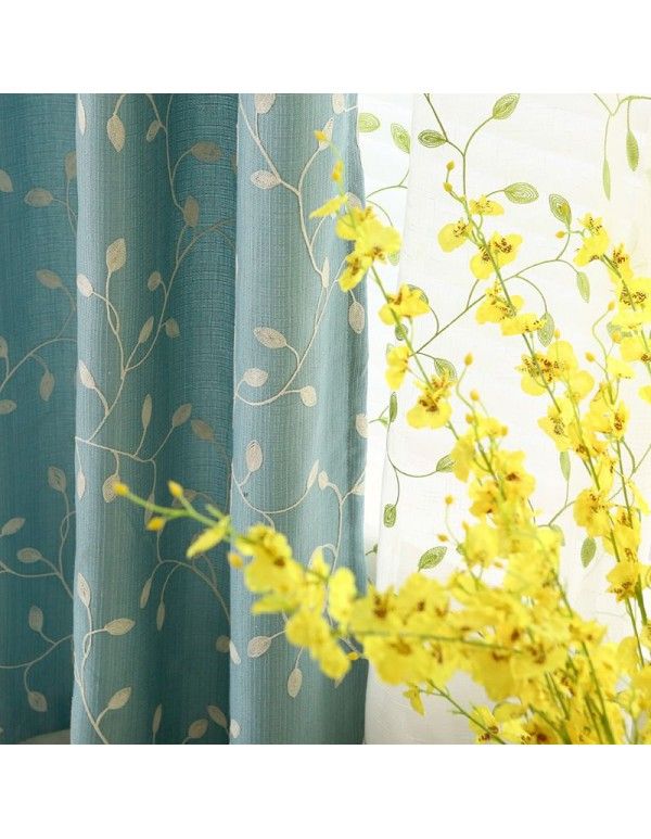 Bamboo, hemp, leaf, embroidery, countryside, fresh, semi shading, children's living room, bedroom, wholesale, special fabric, curtain products 