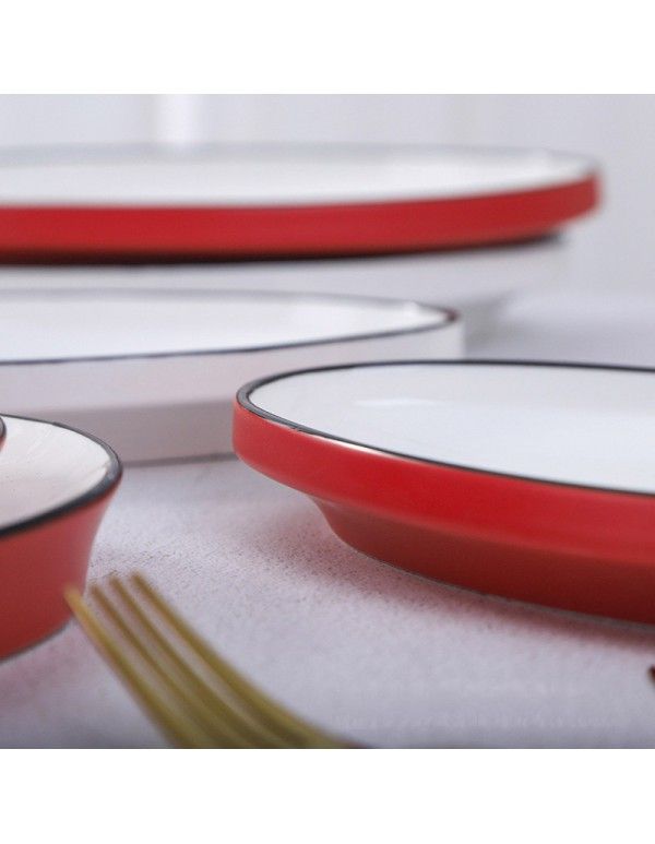 Ceramic hotel porcelain house, Japanese and Korean ramen bowl, dish dish, family bowl, color glaze, Douli bowl, Western food, soup plate, steak, set plate 