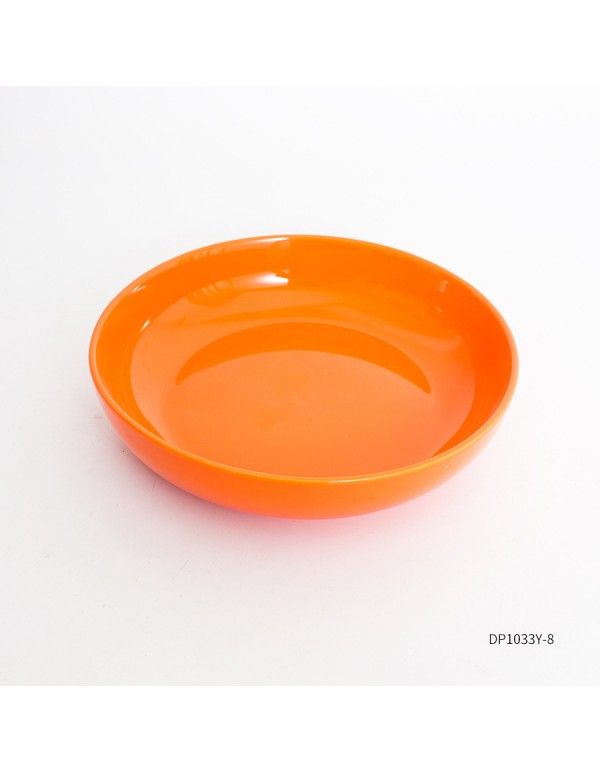 Color glaze ceramic bowl set household custom logo round creativity northern Europe 8 inch deep ceramic soup plate Western plate 