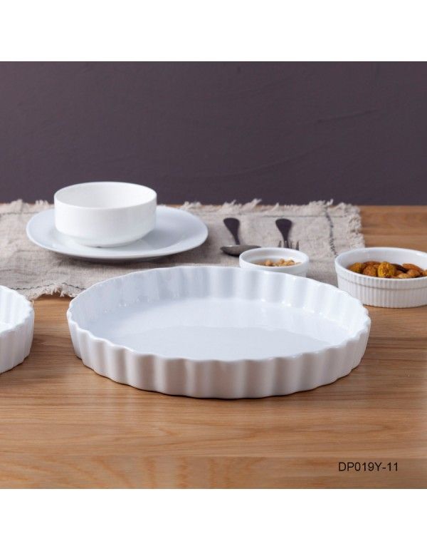 11 inch fruit ceramic pie plate domestic ceramic plate stripe microwave oven cheese baked rice baked pizza baking plate 