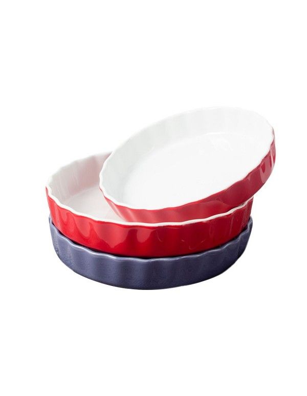 7-inch round color glaze ceramic baking pan special baking pie set for household oven creative stripe pizza baking pan
