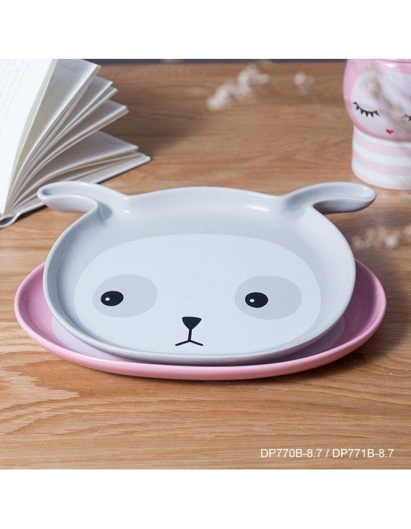 9-inch creative heart-shaped technology cartoon animal Western food ceramic plate household children's snack plate ceramic customization 