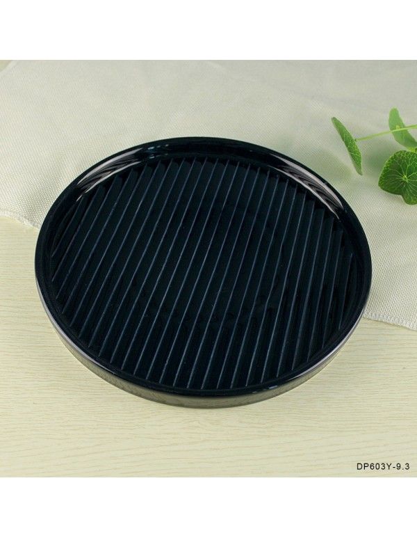 10 inch black Western plate ceramic hotel custom logo stripe European Ceramic pizza plate round pasta plate