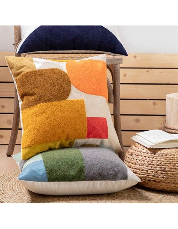 Modern simple embroidery pillow cushion cotton canvas towel embroidery sofa pillow pure cotton pillow can be customized gift 