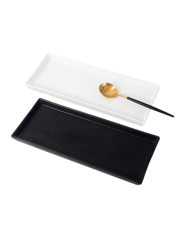 14 inch square Japanese tableware white rectangular plate ceramic glaze color steak Western food plate customization 