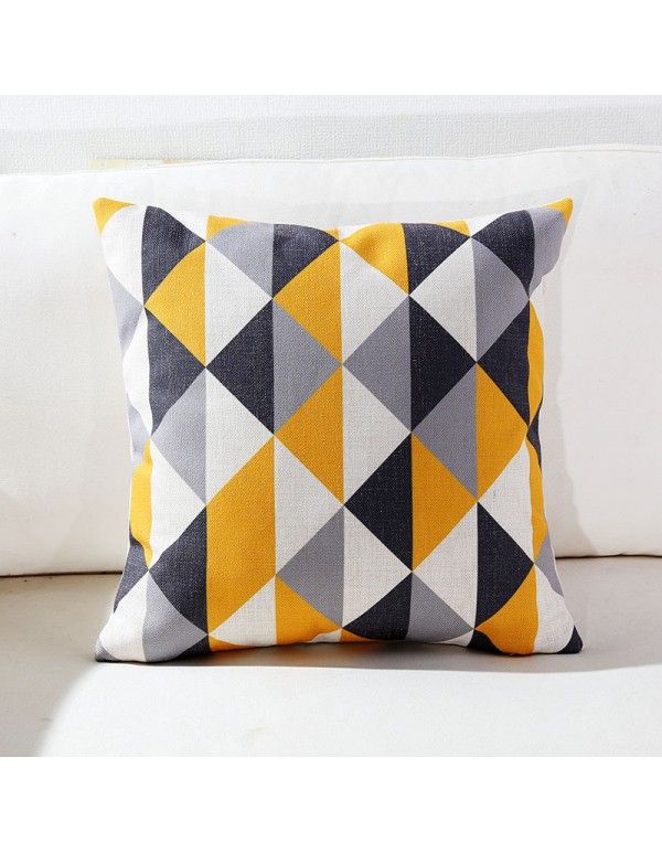 Amazon yellow simple pillow cover British cotton hemp geometric letter cotton linen cushion cover waist support pillow 