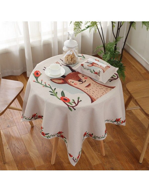 Cartoon tea table cloth table cloth cotton linen style table cloth chair cover cushion suit rectangular one-piece hair substitute 