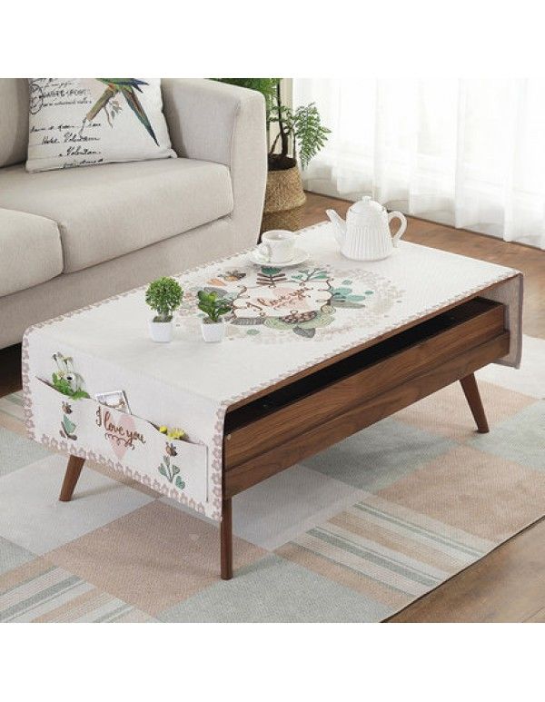 Cotton and linen cloth art tea table cloth waterproof and anti scalding small fresh rectangular tea table mat table cloth TV cabinet cover 