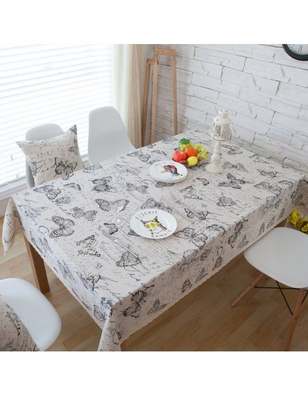 American style country cotton hemp western table cloth plain table cloth tea table cover cloth letter butterfly factory direct sale 
