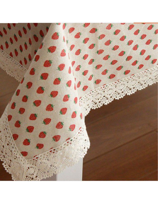 Home cloth tablecloth garden style strawberry tablecloth cotton linen tea table cover wholesale factory direct sales 