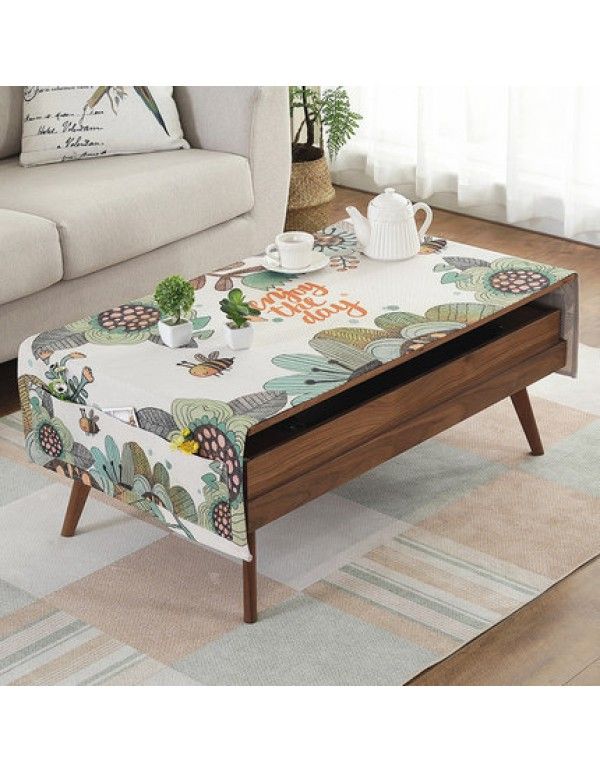 Cotton and linen cloth art tea table cloth waterproof and anti scalding small fresh rectangular tea table mat table cloth TV cabinet cover 