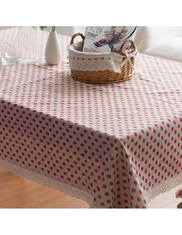 Home cloth tablecloth garden style strawberry tablecloth cotton linen tea table cover wholesale factory direct sales 