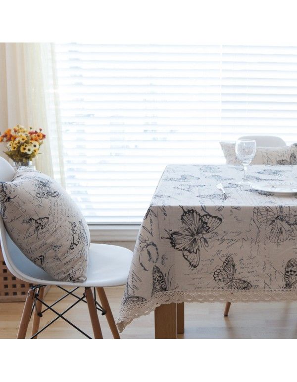 American style country cotton hemp western table cloth plain table cloth tea table cover cloth letter butterfly factory direct sale 