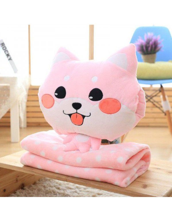 Cute dog warm hand pillow cushion three in one pillow blanket office lunch break air conditioning blanket birthday gift