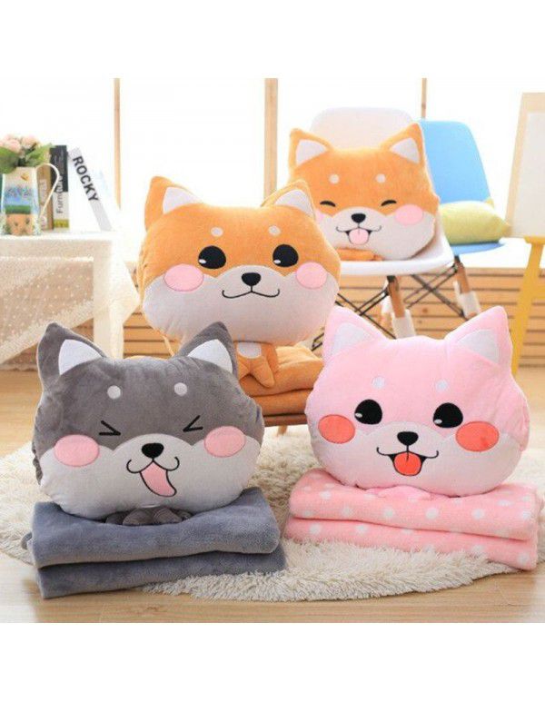 Cute dog warm hand pillow cushion three in one pillow blanket office lunch break air conditioning blanket birthday gift