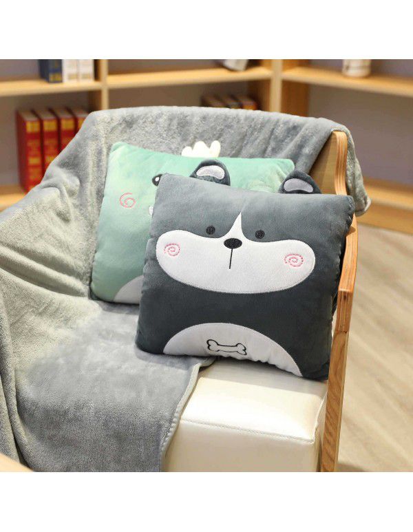 Factory cartoon animal pillow by multi-function summer cool air conditioning blanket three in one Plush home cushion blanket