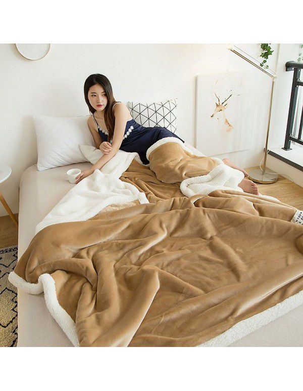 Autumn and winter 2 meter golden mink cashmere lamb double sided thickened flannel blanket double layer composite can be customized for distribution