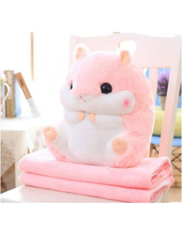 Factory direct sale lovely hamster pillow blanket plush toy mouse doll cushion blanket cool air conditioning blanket
