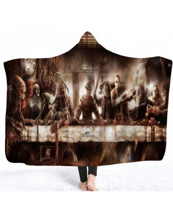 Horror3d digital printing hooded blanket blanket cloak thickened double layer 2020 explosive