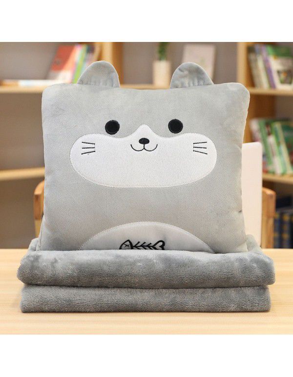 Factory cartoon animal pillow by multi-function summer cool air conditioning blanket three in one Plush home cushion blanket