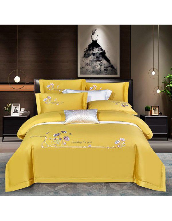 Top grade simple 100 needle embroidery pure cotton 4-piece set all cotton 4-piece set bed products wholesale gift
