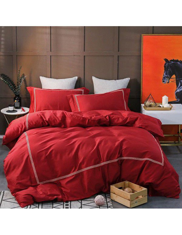 Wedding 60 thorn embroidered cotton four piece set 2021 new red wedding bedding manufacturers wholesale