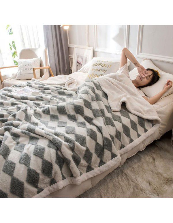 Autumn and winter blanket double layer comfortable cotton cover blanket single thickened warm lamb cashmere office lunch break blanket