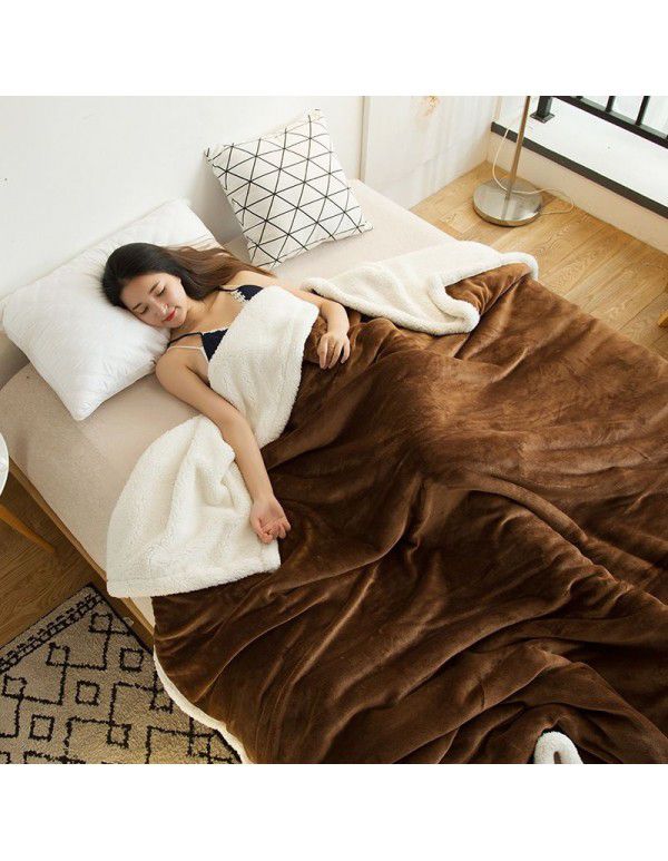 Autumn and winter 2 meter golden mink cashmere lamb double sided thickened flannel blanket double layer composite can be customized for distribution