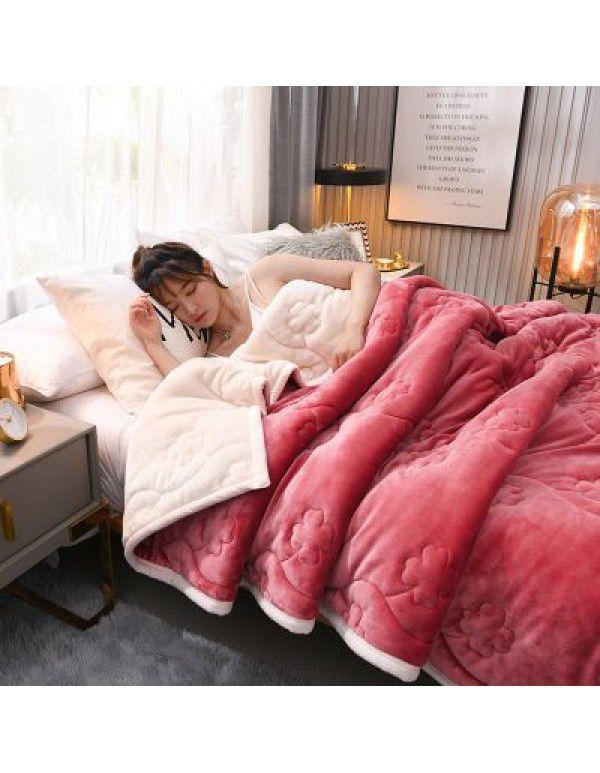 Winter new flannel with cotton thickened blanket solid coral double side 1.5 * 2 small blanket bedding